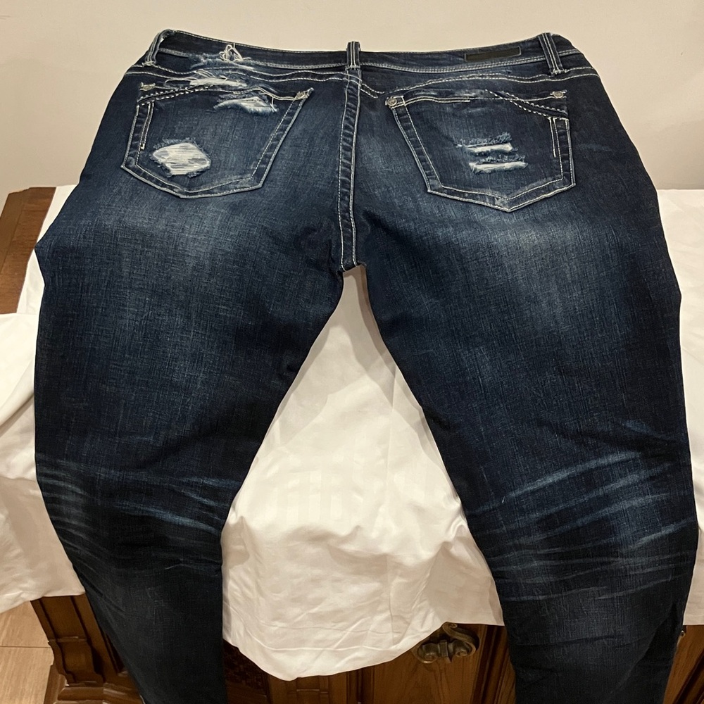 Buckle Dark Blue Ripped Women Jeans - Picture 3 of 13